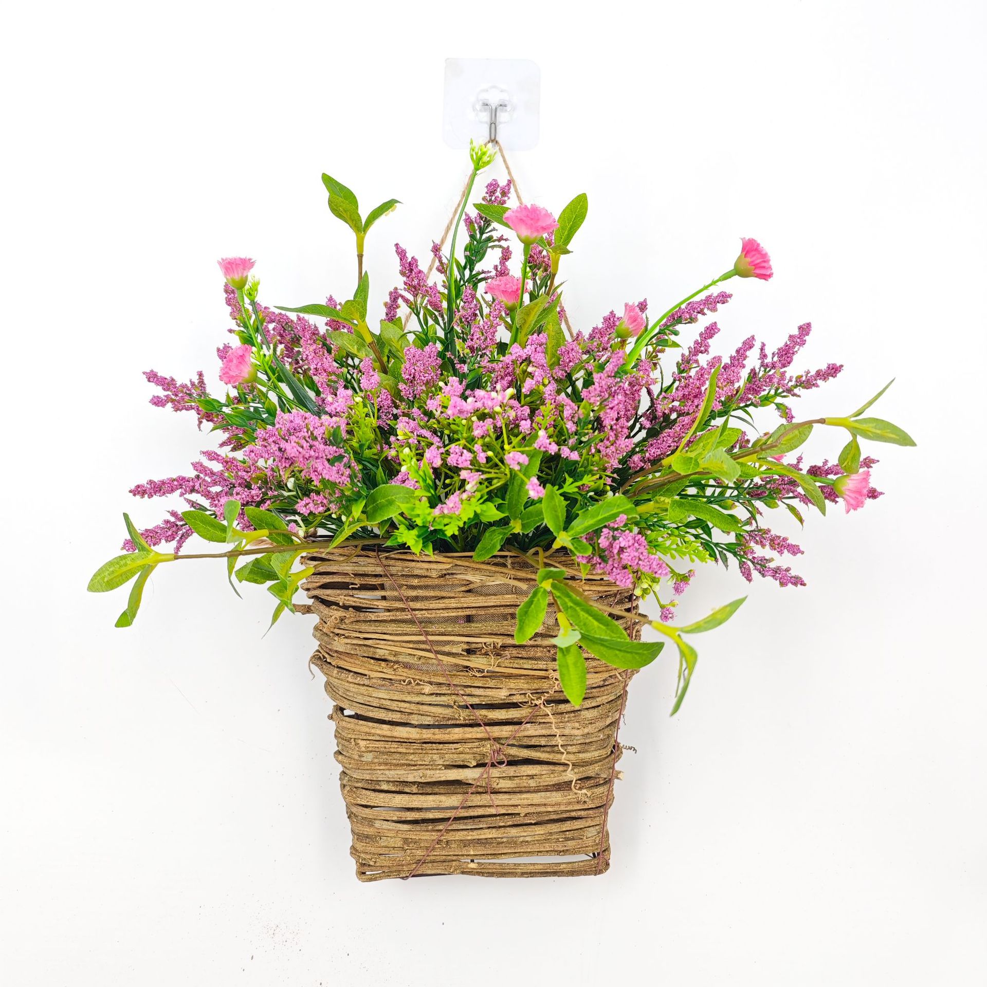春夏季粉色浆果野花门挂花篮花环家居装饰野花门吊篮藤篮新款