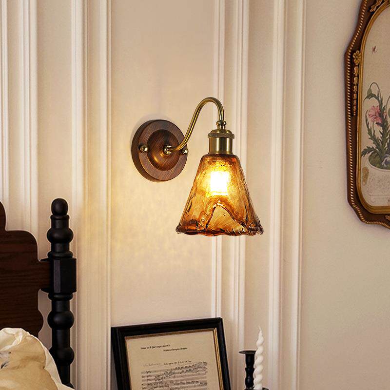 中古风复古床头过道玄关餐厅壁灯美式卧室氛围琥珀色玻璃衣帽间灯
