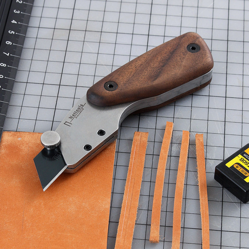 Nattools梯形裁皮刀 手工DIY皮革皮具制作 黑胡桃木柄 0晃动0变形