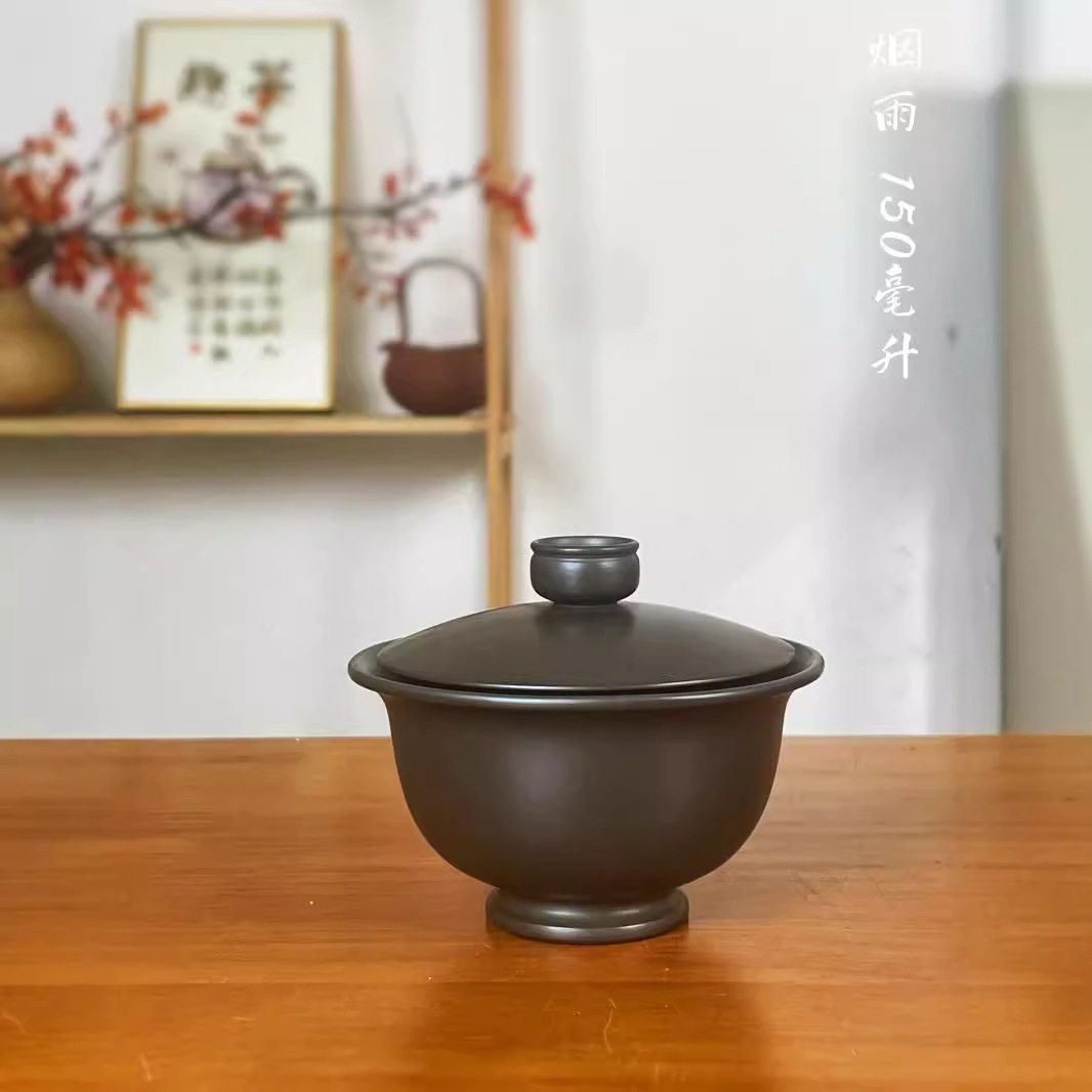 新中式盖碗纯手工钦州坭兴陶茶壶全孔自带过滤免茶漏盖碗带盖防烫
