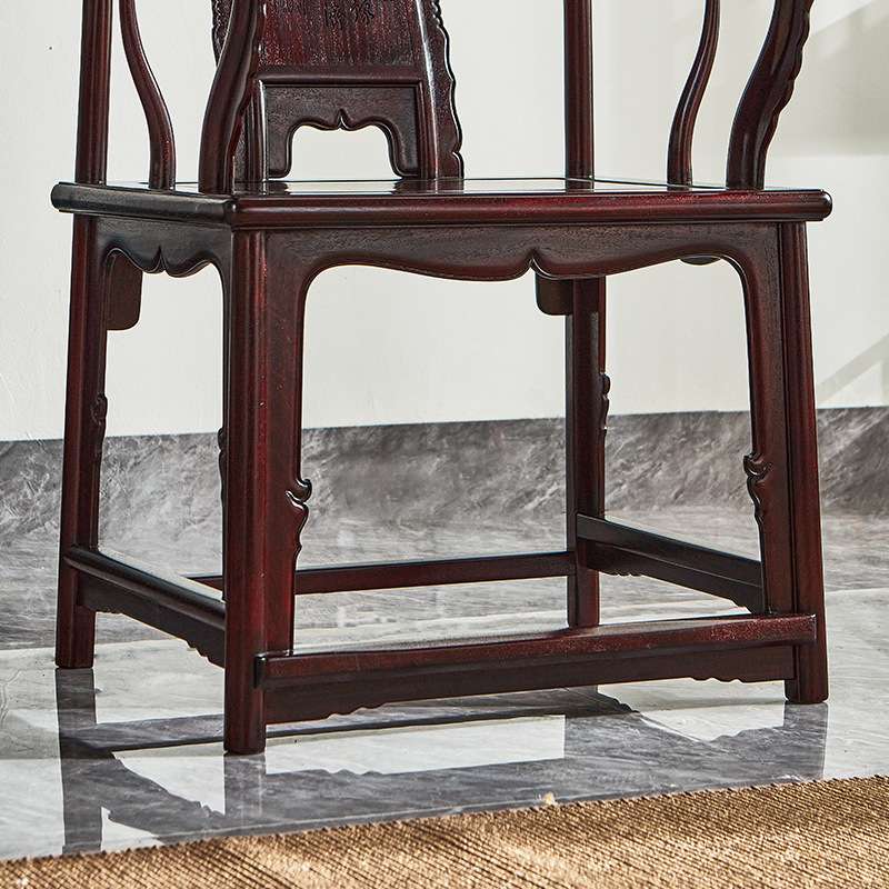 全赞比亚血檀镶云石大官帽椅中式紫檀太师椅圈椅看书椅主人椅