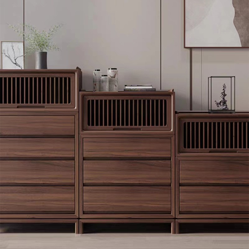 新中式五斗柜实木黑胡桃木卧室收纳柜靠墙储物柜小户型简约斗柜