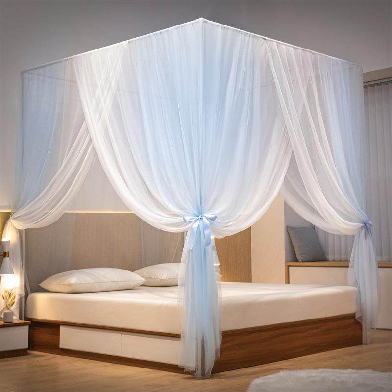 2026新款落地蚊帐奶油风遮光床幔加厚螺纹支架公主风韩式双层纱