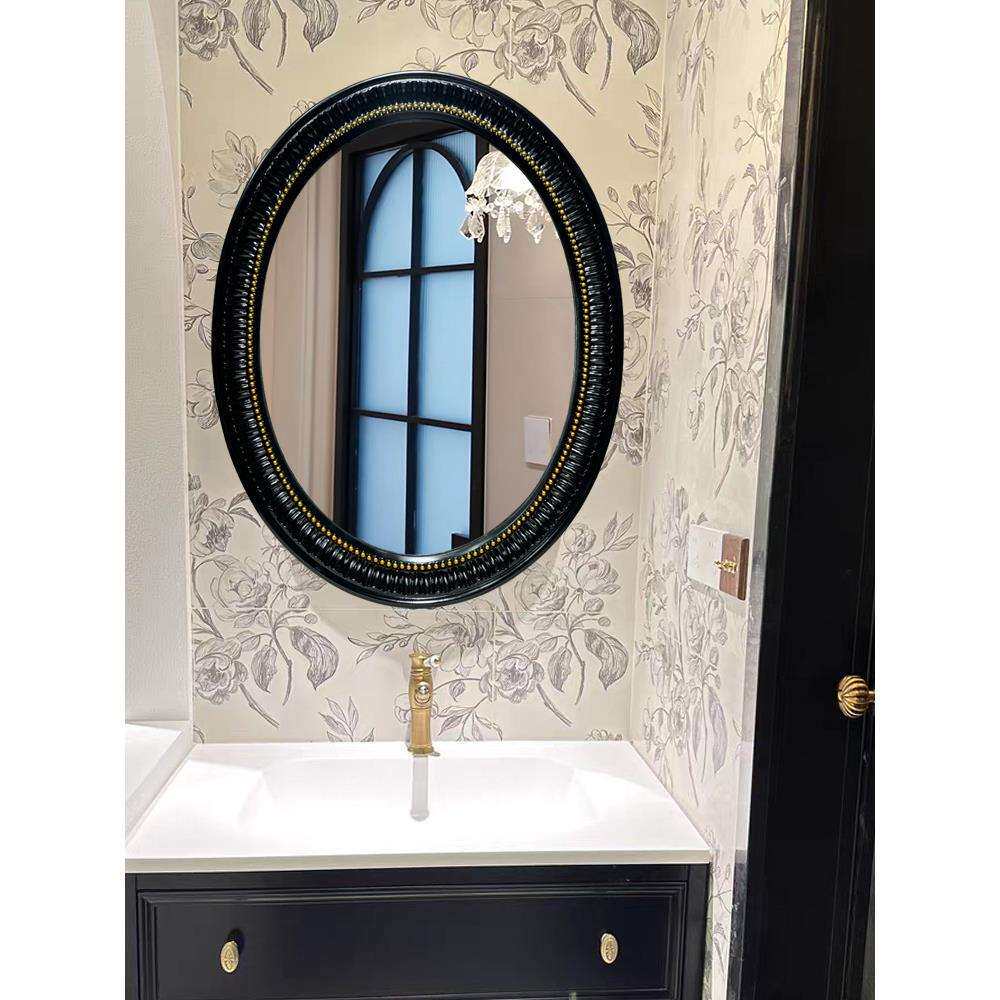 法式复古化妆镜带灯黑色梳妆台壁挂中古风卫生间浴室镜子挂墙