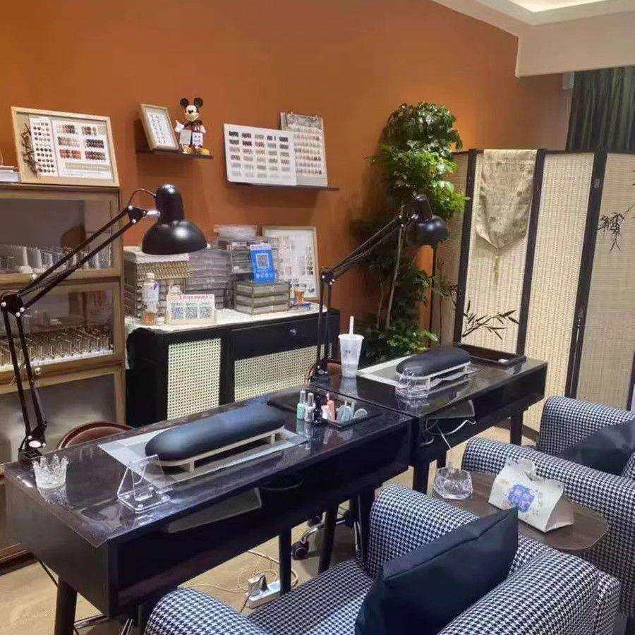 复古美甲桌子实木美甲台单双人简约吸尘器深胡桃色桌椅套装经济型