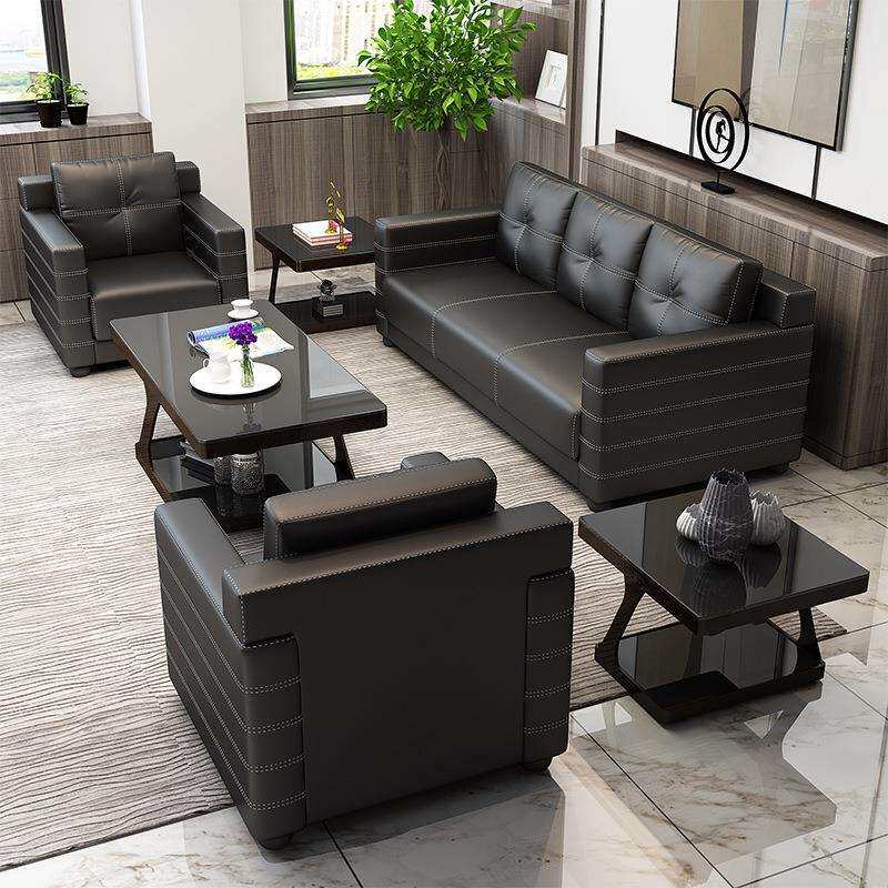 办公沙发简约三人位现代洽谈商务会客接待皮艺办公室沙发茶几套装