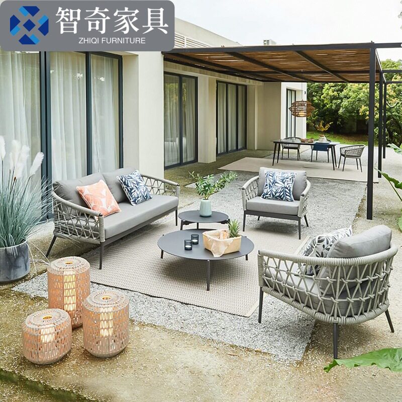 户外绳编桌椅岩板桌椅沙发休闲阳台庭院藤椅茶几室外防水防晒组合