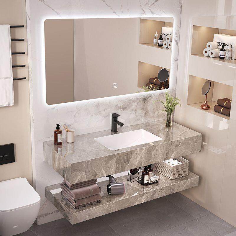 岩板无缝拼接陶瓷一体盆浴室柜组合卫生间洗漱台洗手台洗脸池台盆