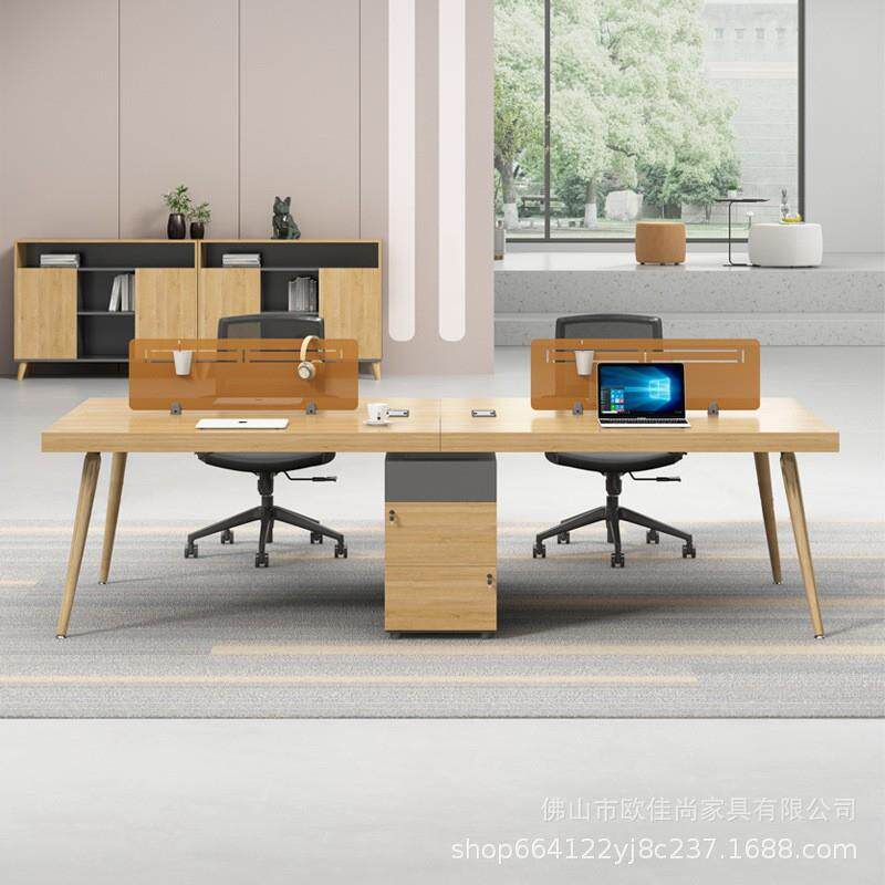 简约现代4人位员工工位办公桌椅组合工业风共用柜工作椅电脑桌