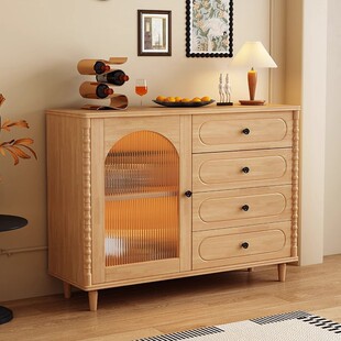 中古风客厅实木收纳储物柜靠墙一体家用厨房餐边柜置物架2025新款