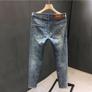 流行弹力印花小脚九分裤 秋季 子男春秋青年美式 牛仔裤 潮牌高端修身