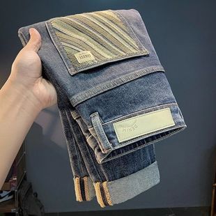 男夏季 刺绣休闲百搭弹力水洗男裤 新款 小脚长裤 潮牌轻奢修身 牛仔裤