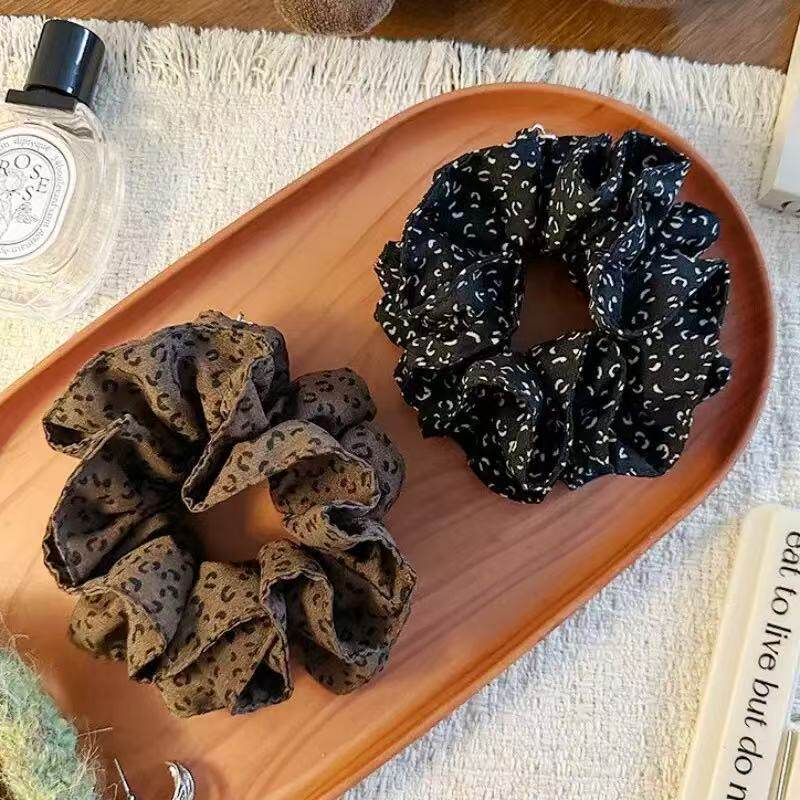 诗泊雅 韩版豹纹布艺马尾发圈高级感复古头绳