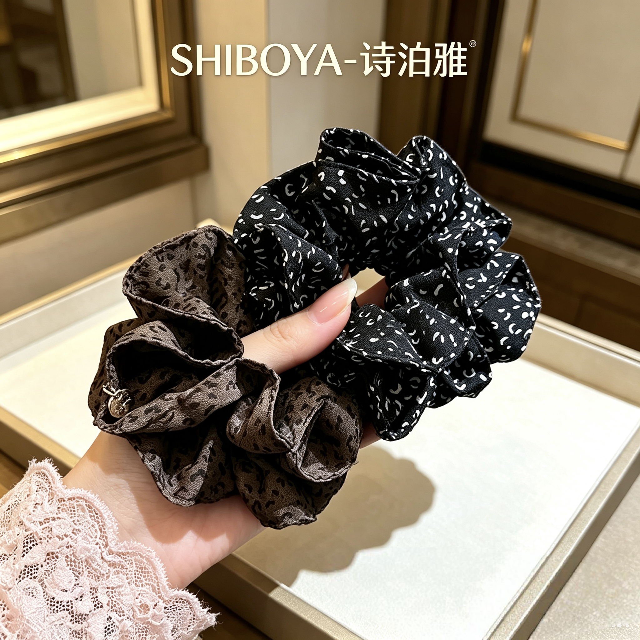 诗泊雅豹纹碎花大肠发圈女气质百搭布艺发绳扎头发马尾头花