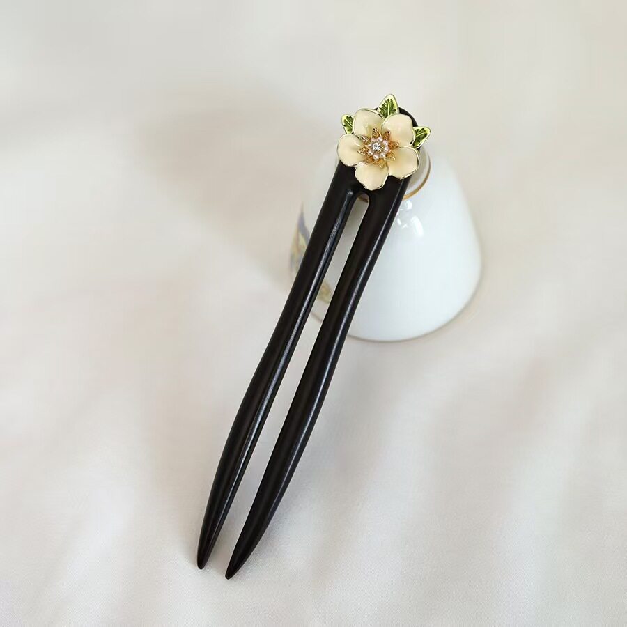诗泊雅 [山茶花]黑覃木发簪钗子U型盘发古风典中式旗袍汉服饰图片