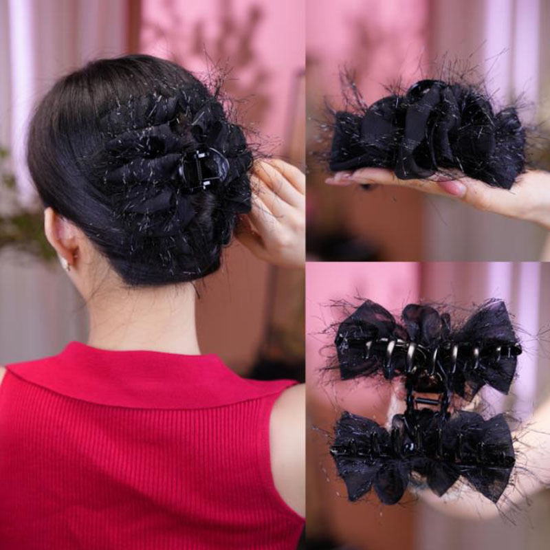 诗泊雅 网红蝴蝶结发夹季羽毛发夹小众设计高级感抓夹