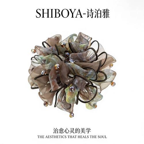 诗泊雅雾纱棕林大肠发圈女绢纱水钻蓬松优雅高级感头绳气质发饰