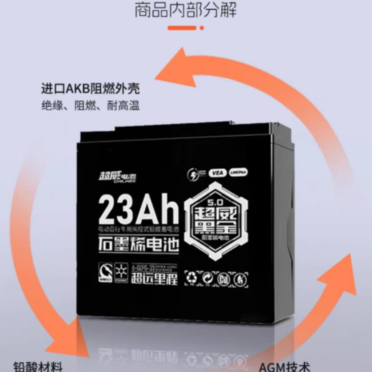 上门安装以旧换新超威石墨烯黑金电池48v60v72v电动车23A铅酸电瓶