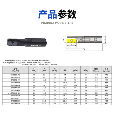 螺纹铣刀杆多齿内铣牙刀锣牙刀梳刀片SR0012F14/21H21加工中心CNC