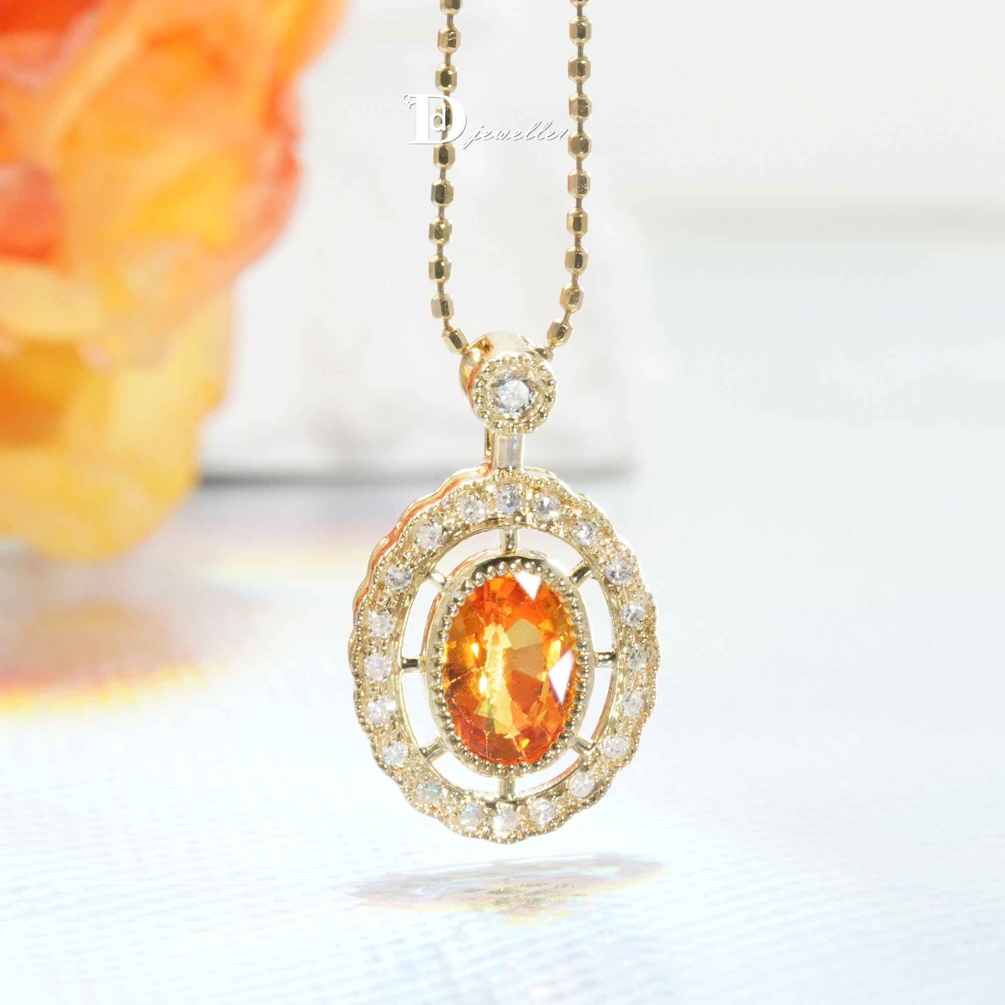 【珠宝人DD】现货18k金镶嵌天然钻石伴黄蓝宝镂空吊坠火彩闪耀