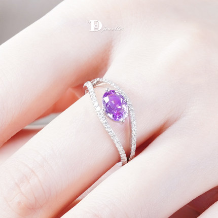 【珠宝人DD】现货18k白镶嵌斯里兰卡无烧薰衣草色蓝宝石戒指GRC