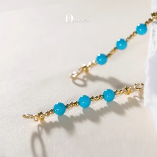 现货18k金镶嵌绿松石美松延长链高瓷质感高蓝 珠宝人DD