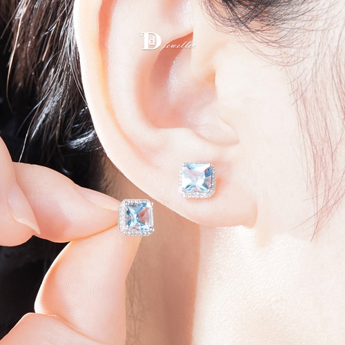 18k白海蓝宝耳饰女款耳钉
