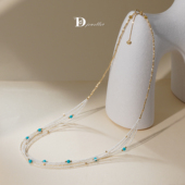 珠宝人DD 现货18k金绿松石美松海水珍珠Akoya克旭项链高瓷蓝