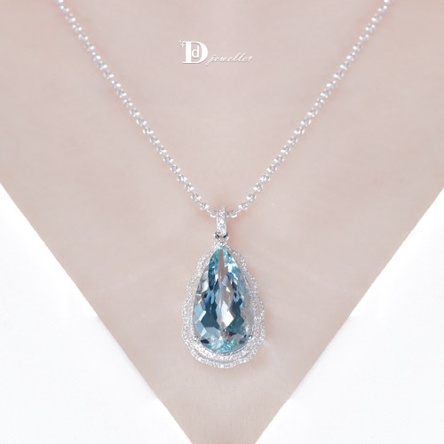 18k白海蓝宝万能扣挂坠