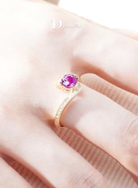 【珠宝人DD】现货18k金镶嵌梦幻薰衣草色蓝宝石戒指火彩闪耀CGRL