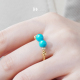 珠宝人DD 现货18k金镶嵌绿松石美松双珠开口戒指高瓷高蓝