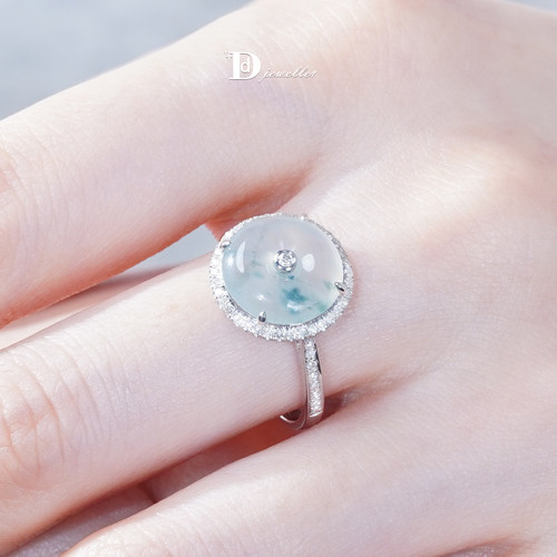 18k白翡翠平安扣戒指耳饰吊坠