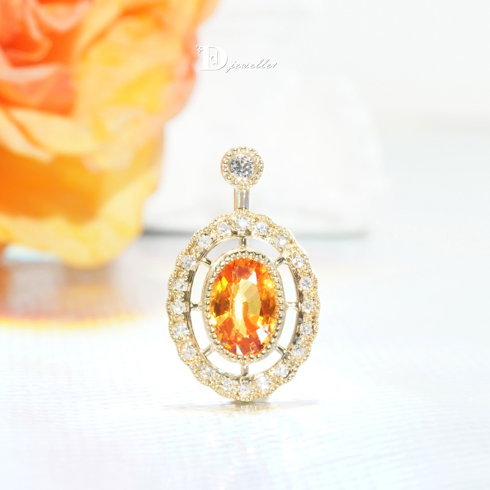 【珠宝人DD】现货18k金镶嵌天然钻石伴黄蓝宝镂空吊坠火彩闪耀