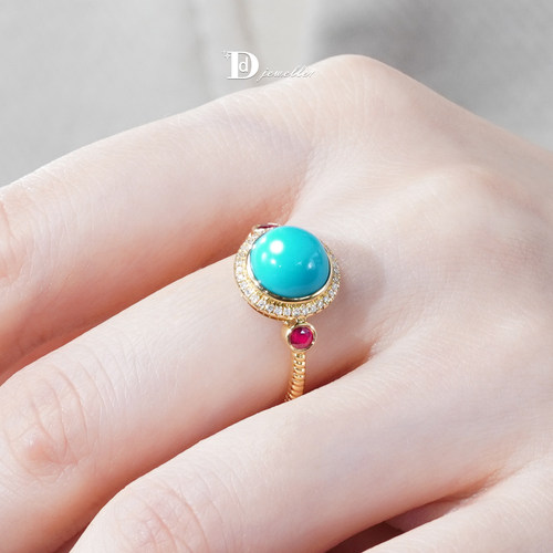 18k金美松伴红宝石戒指指环