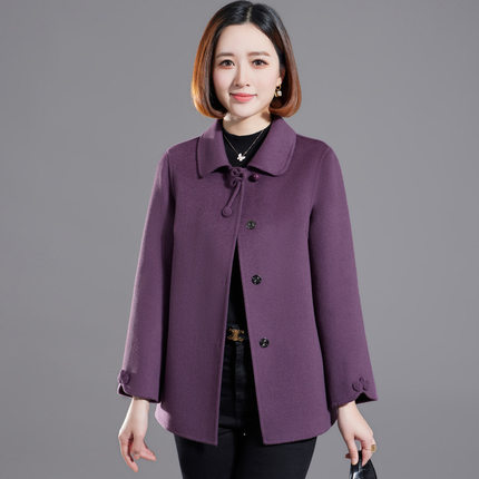 洋气中年秋冬双面呢羊绒外套女中老年品牌妈妈装羊毛大衣短款毛呢