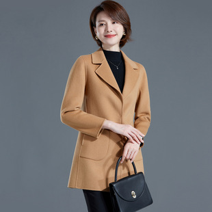 双面羊绒大衣女短款 妈妈毛呢外套羊毛中年双面呢冬 秋装 中老年女装