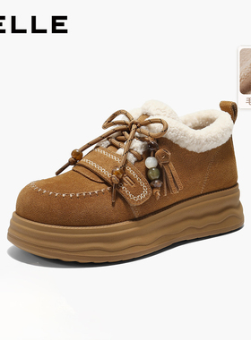 百丽姜饼屋毛毛鞋女厚底加毛冬季保暖棉鞋复古雪地靴子B2954DM5