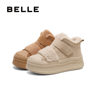 休闲雪地靴棉鞋 百丽专柜正品 新款 女冬季 D3L2DAM5 高帮加绒厚底板鞋