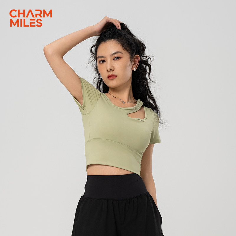 CharmMiles彻美瑜伽短袖T恤女修身塑形运动跑步健身服春夏带胸垫,运动/瑜伽/健身/球迷用品,瑜伽t恤,淘宝优惠券,粉丝福利购,淘宝优惠卷