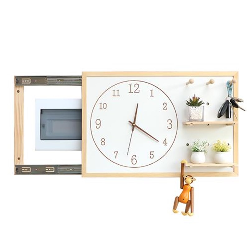 电表箱装饰画洞洞板遮挡北欧弱电箱时钟表实木免打孔墙面置物挂衣