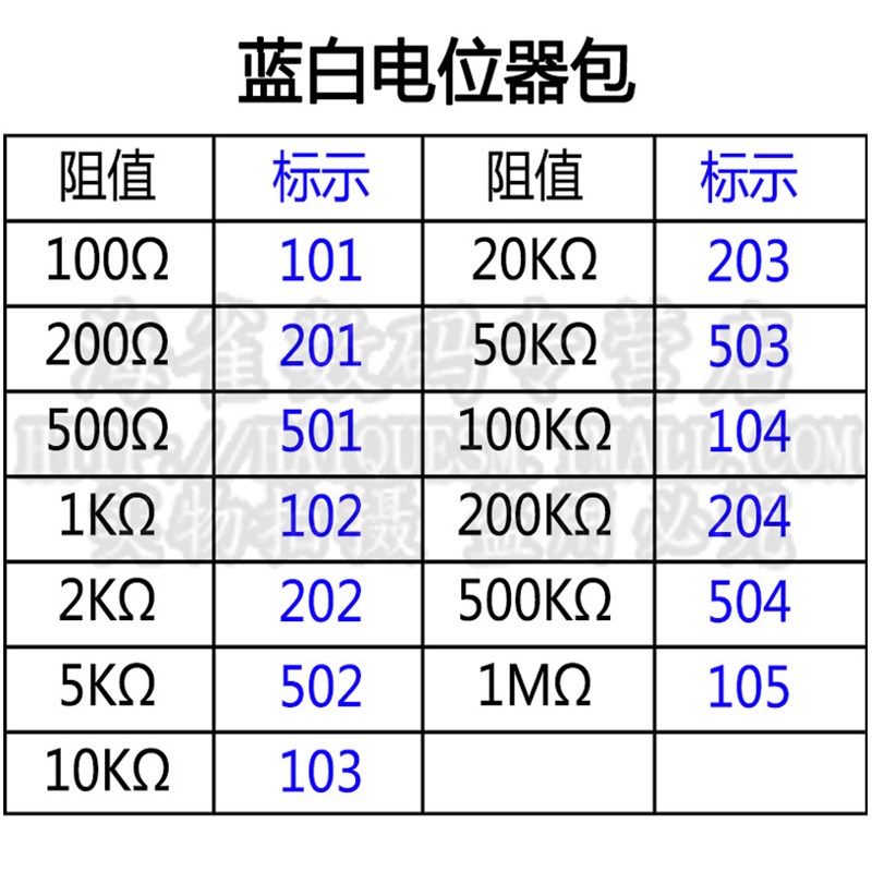 卧式 蓝白电位器 100R-1M 500R 1K 10K 500K 102 103 可调电阻