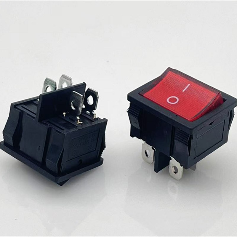 4脚2档KCD1船型开关四六脚两三档电源双刀双掷红色带灯21*24MM