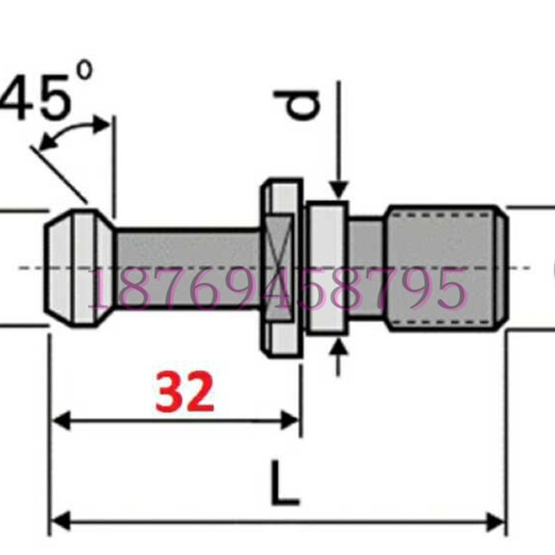 特制拉钉高精度ISO40拉钉45度拉头, 总长57,L1=32,d=17