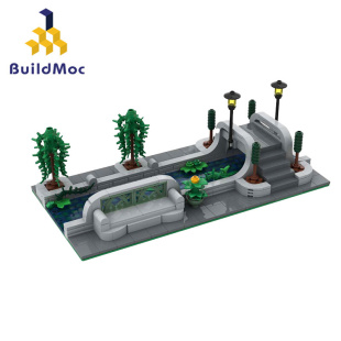 BuildMOC拼装 积木玩具创意运河模块公园河道小桥河床河流河畔建筑