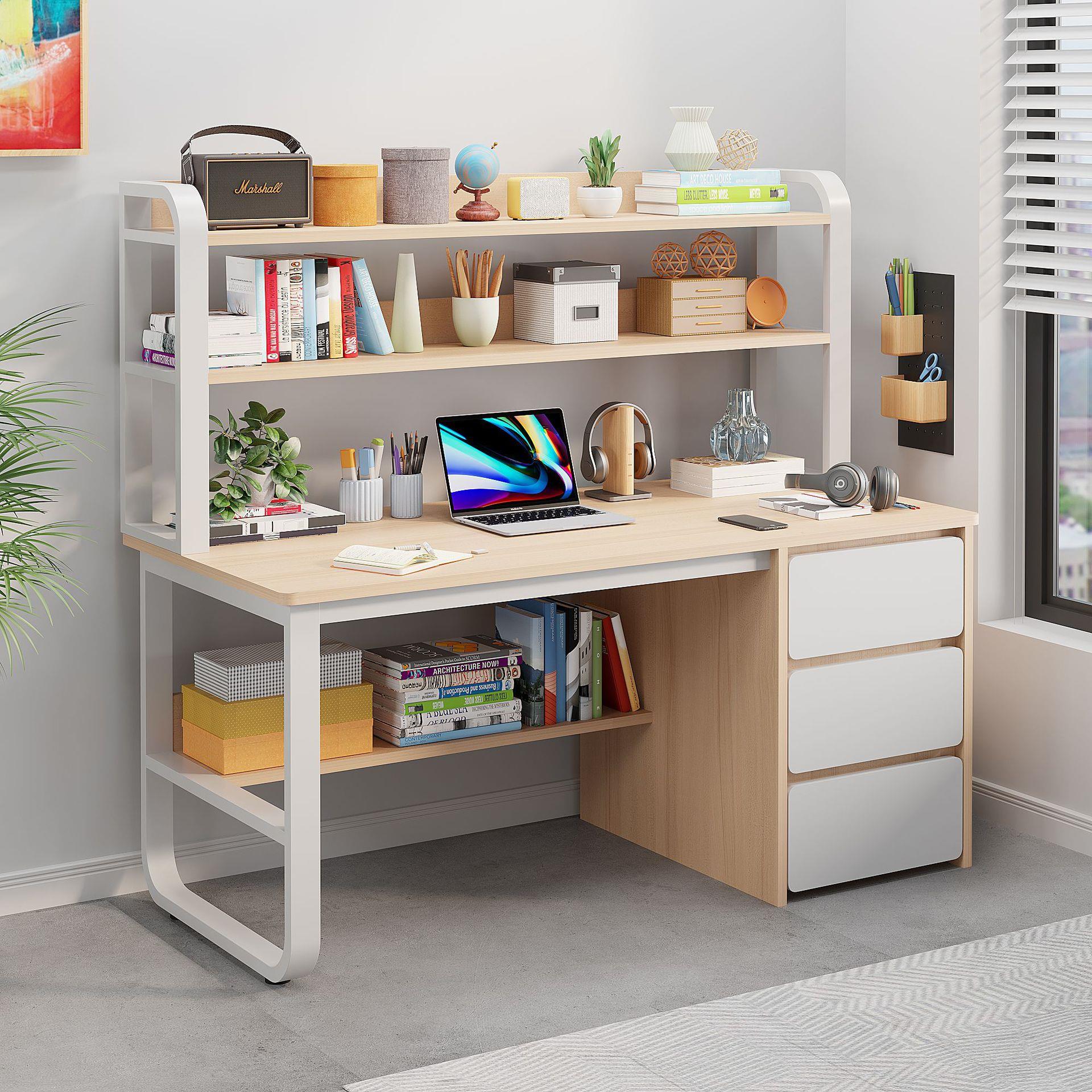 书桌书架一体桌组合家用简约电脑台式桌卧室学习桌学生写字桌子