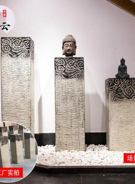 新中式禅意摆件佛系仿古祥云展示柱客厅玄关过道庭院落地装饰底座