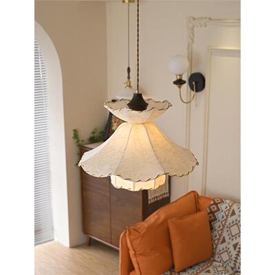 法式奶油风卧室吊灯餐厅花纹布艺中古书房实木衣帽间复古灯具