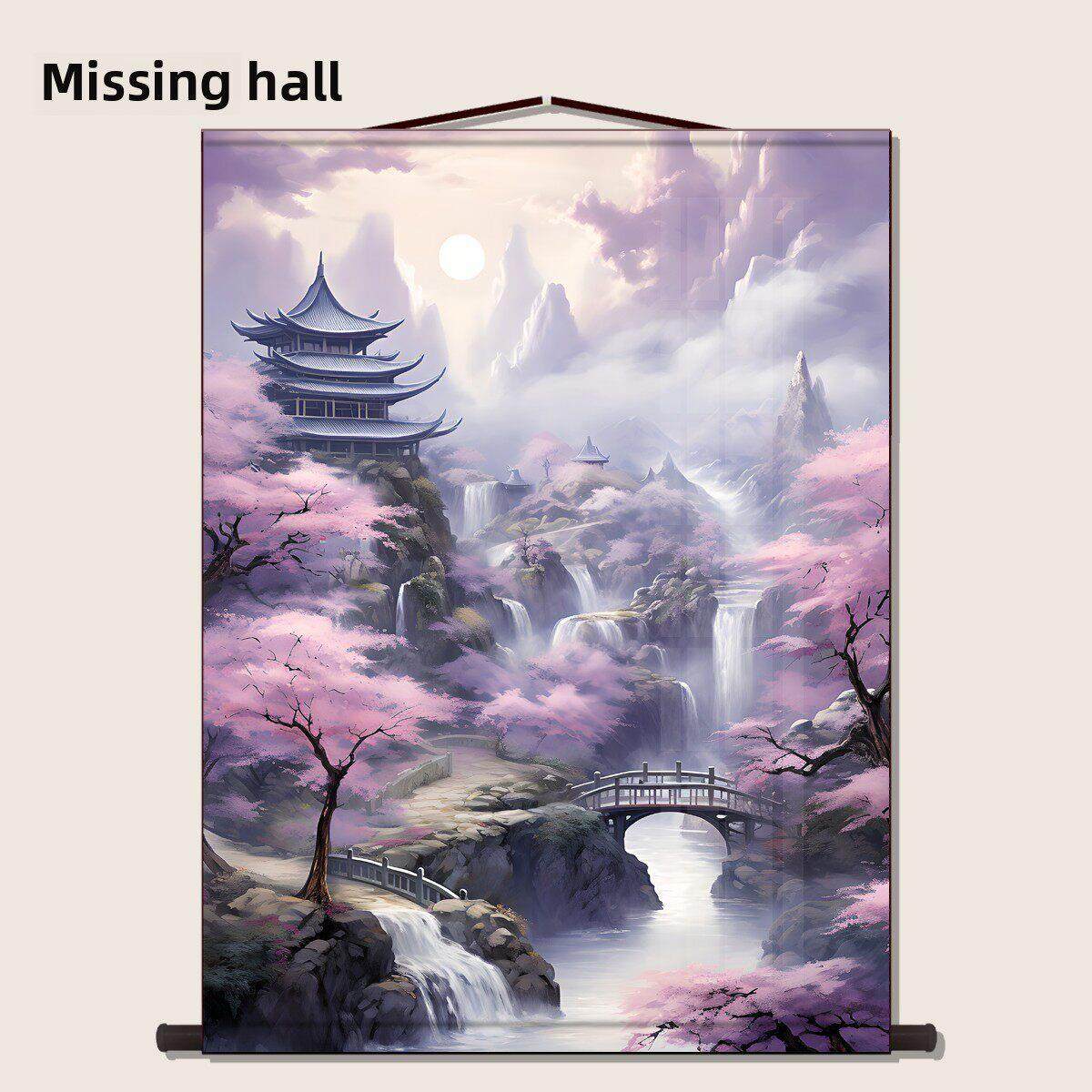 仙堂挂画祭拜秘堂山水画实景画卷装饰小桥亭壁画装饰堂单