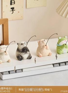 熊猫钓鱼摆件工位稳定情绪神器可爱治愈解压办公桌面改造装饰礼物