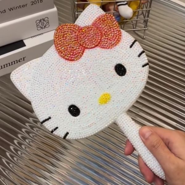 装饰女生礼物化妆镜闺蜜伴手礼镜子小猫diy手工贴钻改造日蝴蝶结